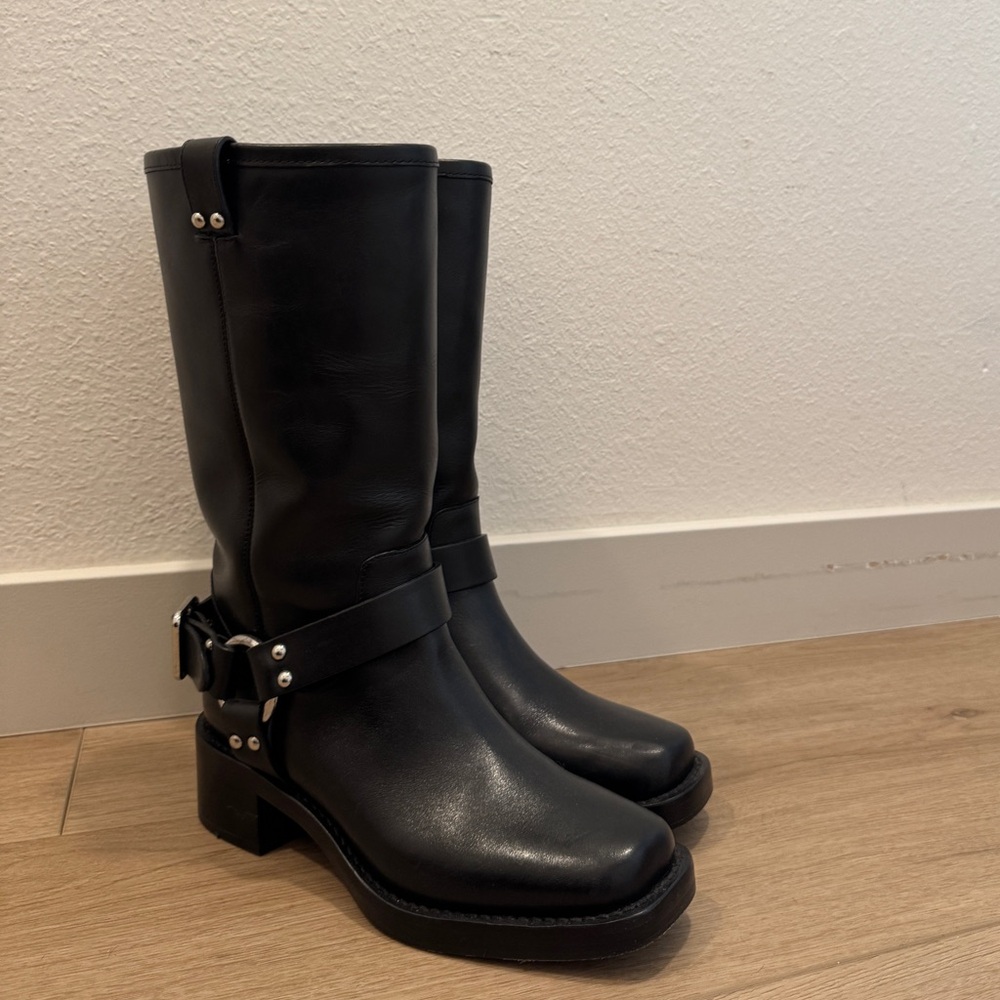 Reformation Black Combat Boots with Harness